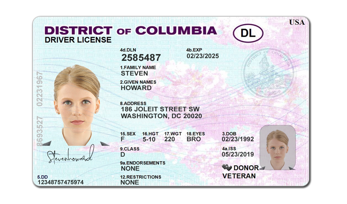 District of Columbia Fake Driver License (Washington) 2 District of Columbia Fake Driver License