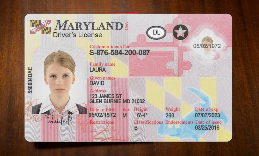 fake maryland driver's license
